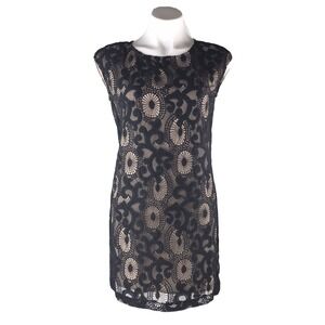 Ann Taylor LOFT Womens 0 Petite Sheath Dress Black Beige Crochet Sleeveless Sexy